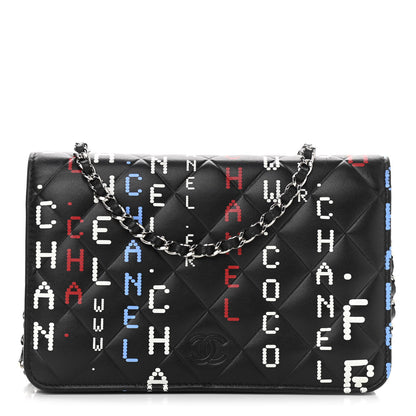 Chanel Lambskin Quilted Data Center Wallet On Chain WOC Black 1 of 13