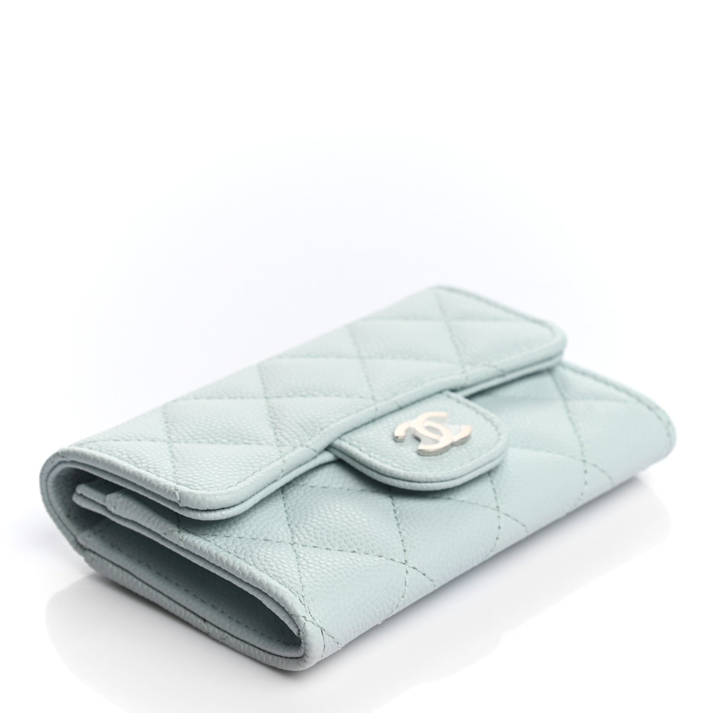 Caviar Quilted Flap Card Holder Wallet Light Blue