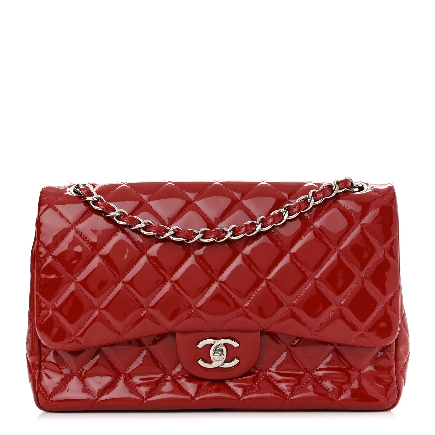 Chanel Patent Quilted Jumbo Double Flap Red 1 of 11