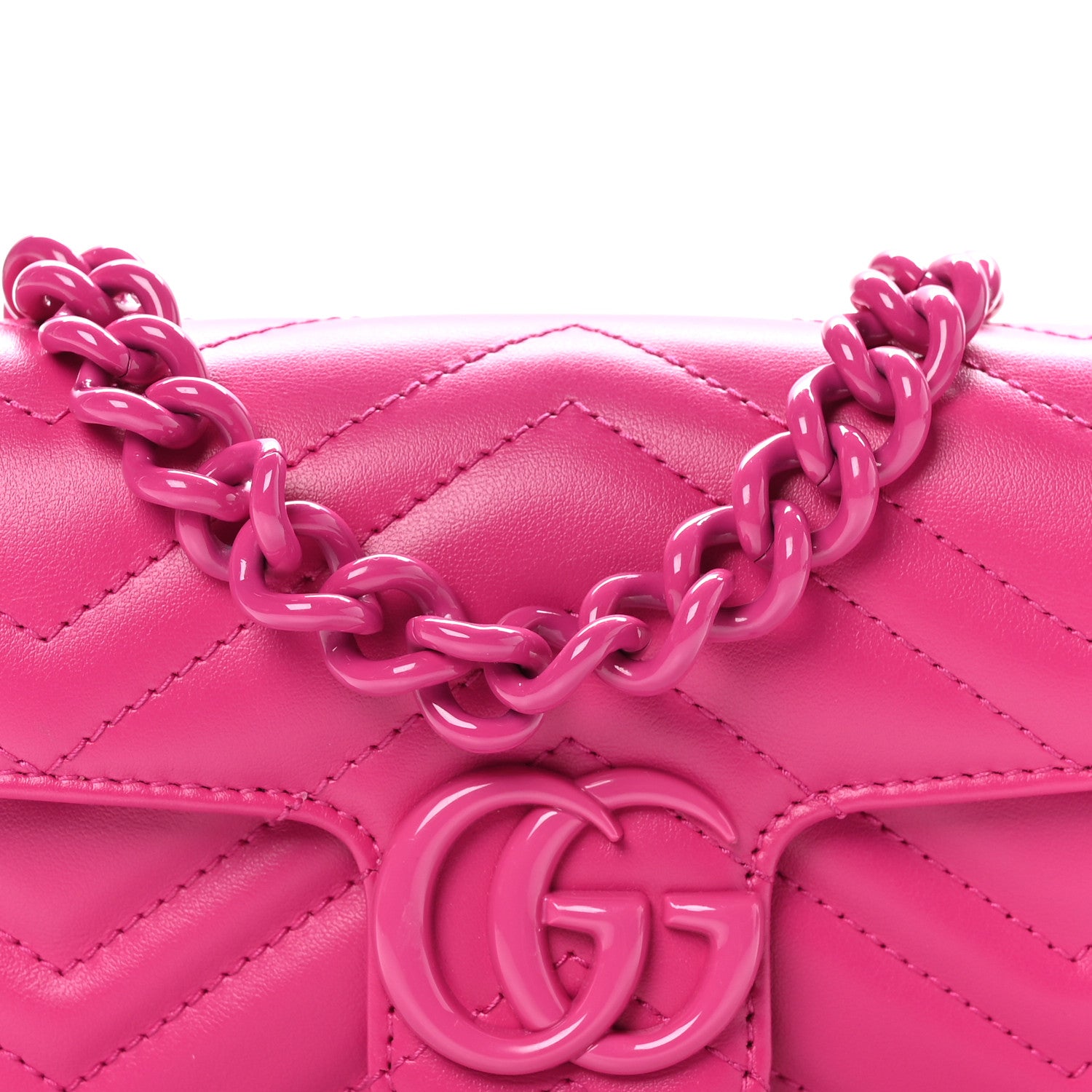 Gucci Calfskin Matelasse Monochrome GG Marmont Chain Belt Bag Classic Fuxia 8 of 10