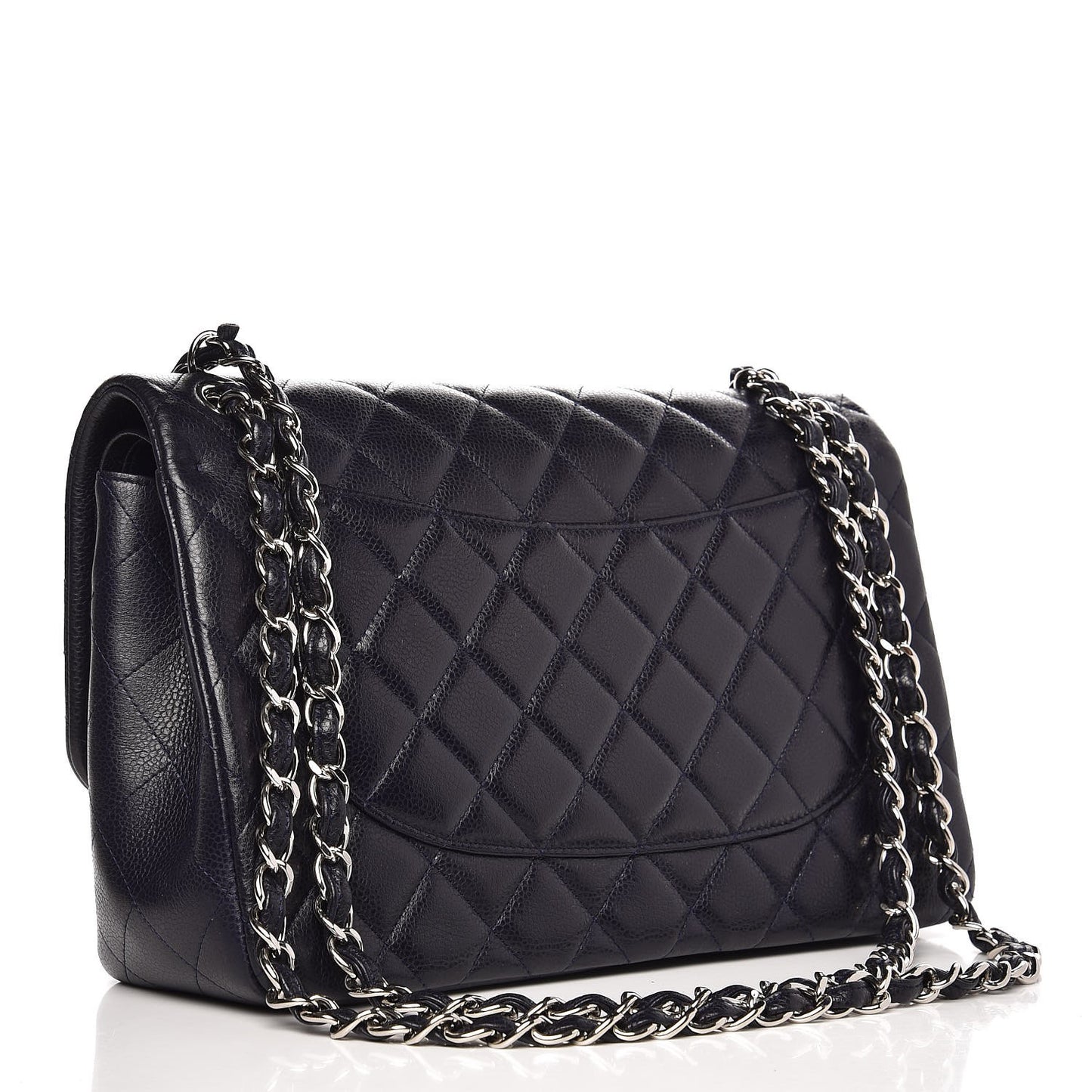 Caviar Quilted Jumbo Double Flap Navy Blue