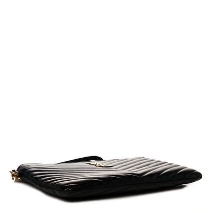 Saint Laurent Calfskin Matelasse Chevron Monogram A5 Wristlet Black 4 of 8
