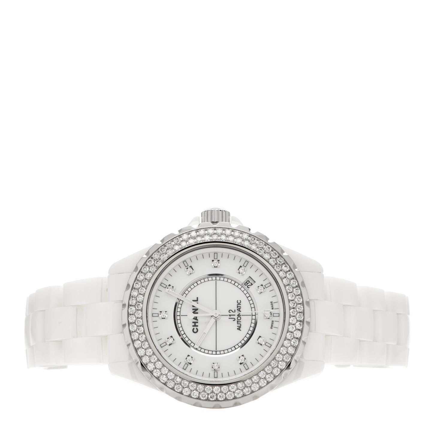 Stainless Steel Ceramic Diamond Pave Bezel 42mm J12 Automatic Watch White