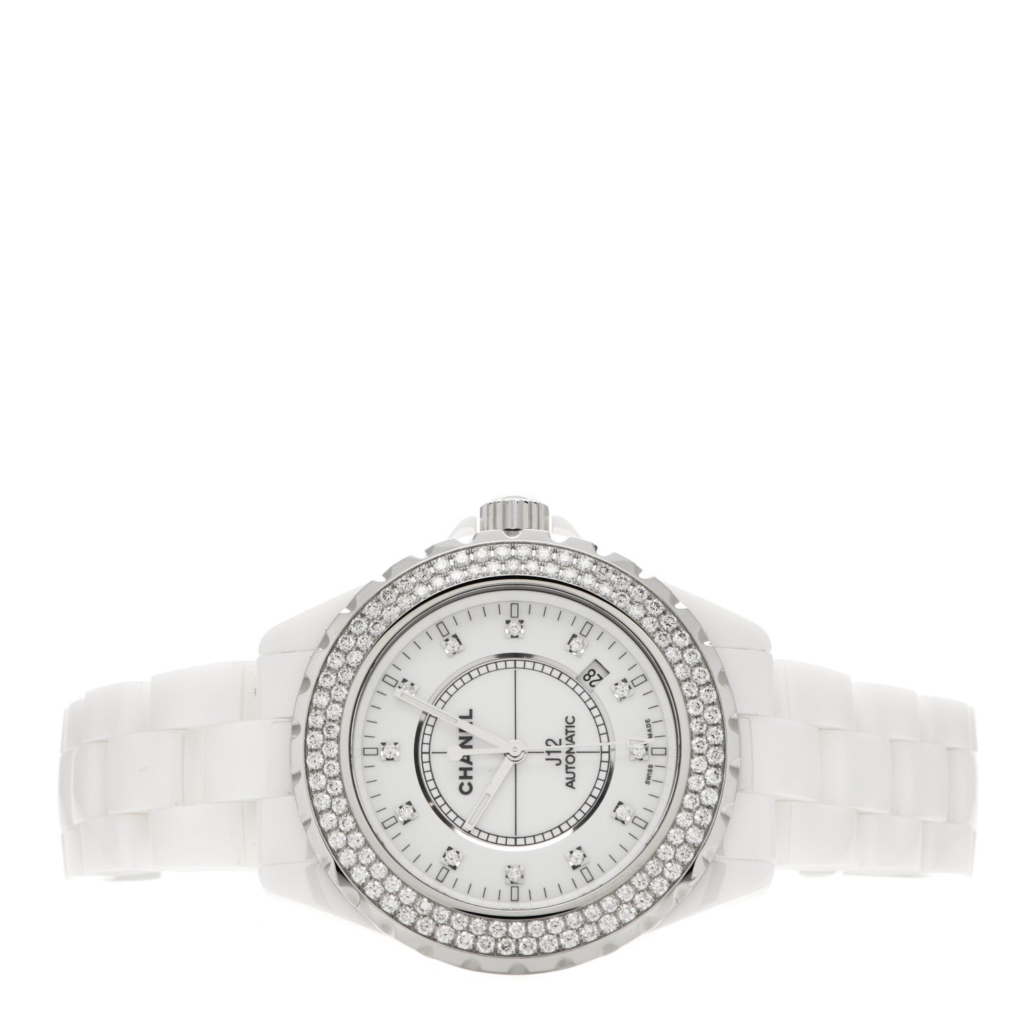 Chanel Stainless Steel Ceramic Diamond Pave Bezel 42mm J12 Automatic Watch White 2 of 5