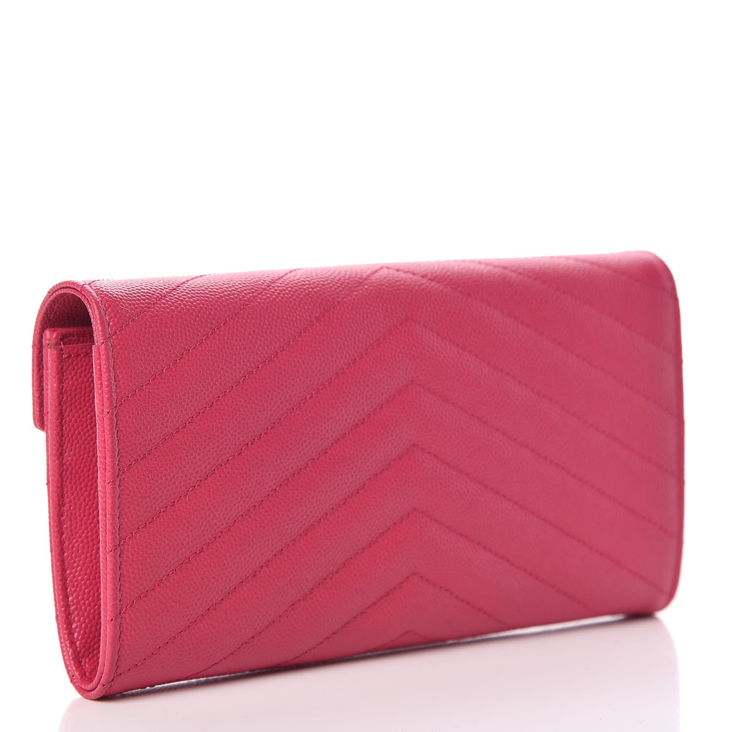 Saint Laurent Grain De Poudre Matelasse Chevron Monogram Flap Wallet Fuchsia 3 of 8
