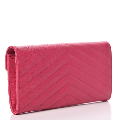 Saint Laurent Grain De Poudre Matelasse Chevron Monogram Flap Wallet Fuchsia 3 of 8