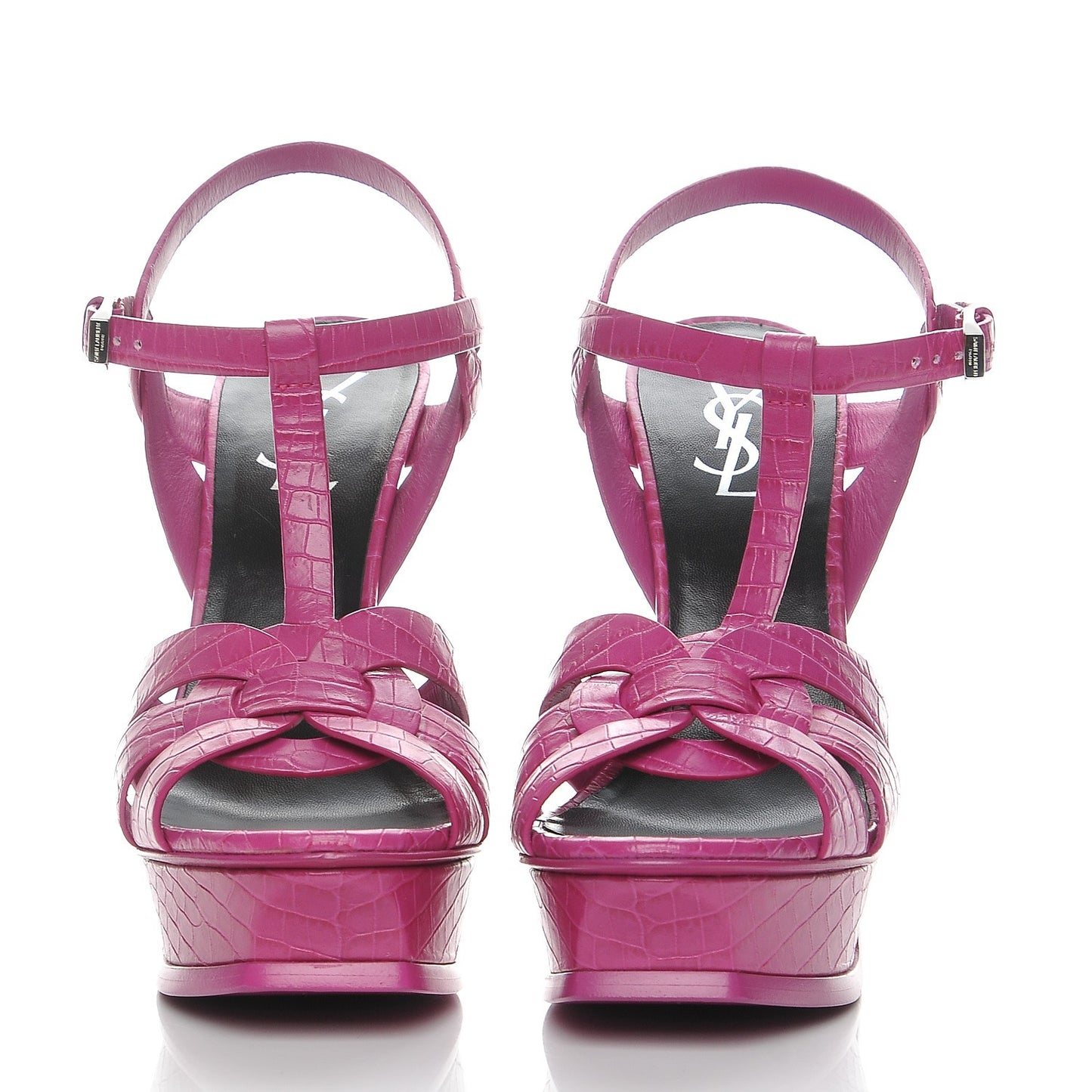 Calfskin Crocodile Embossed Tribute 105 Platform Sandals 37.5 Fuchsia Heroine