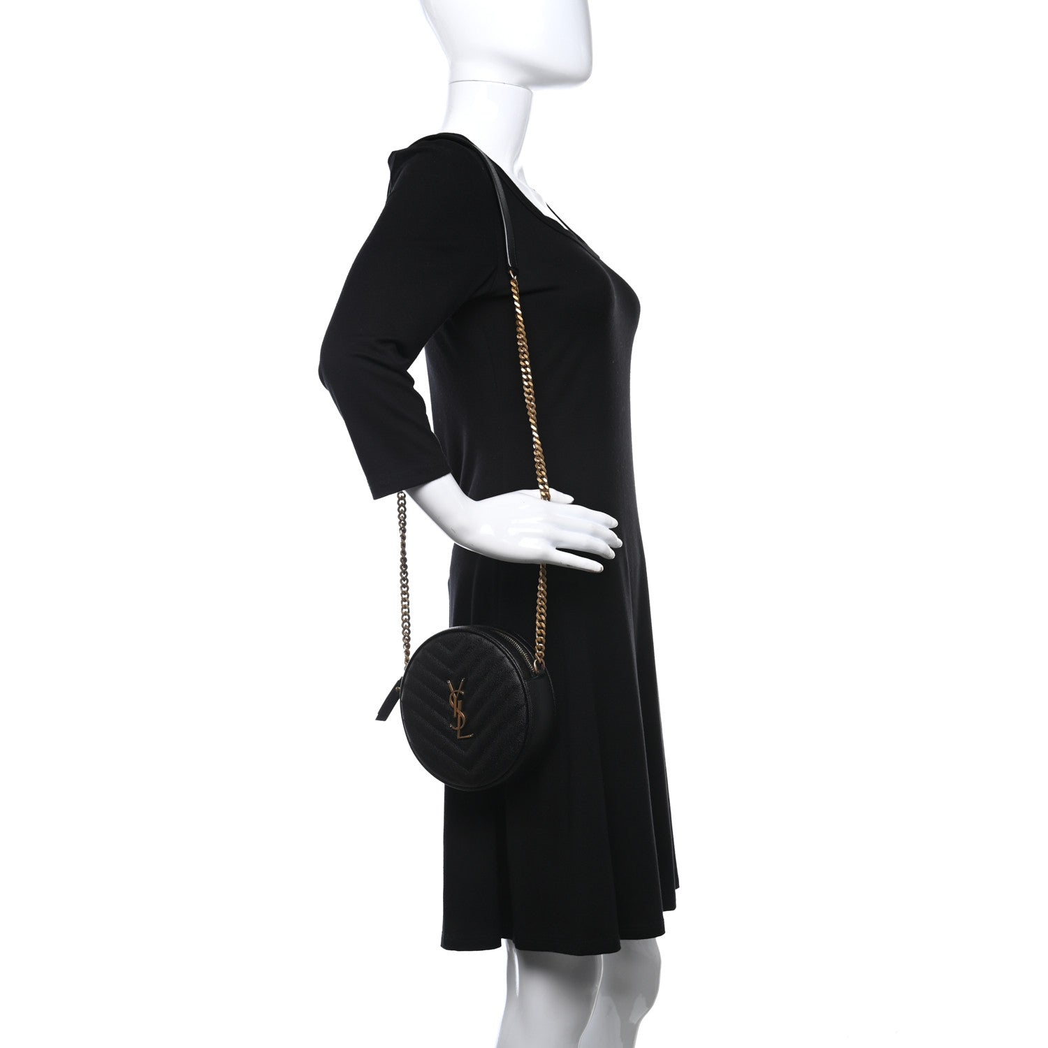 Saint Laurent Grain De Poudre Matelasse Chevron Quilted Round Vinyle Camera Bag Black 2 of 9
