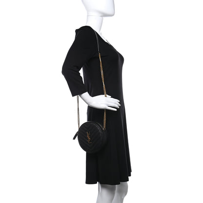 Saint Laurent Grain De Poudre Matelasse Chevron Quilted Round Vinyle Camera Bag Black 2 of 9