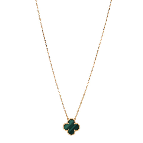 18K Yellow Gold Malachite Vintage Alhambra Pendant Necklace