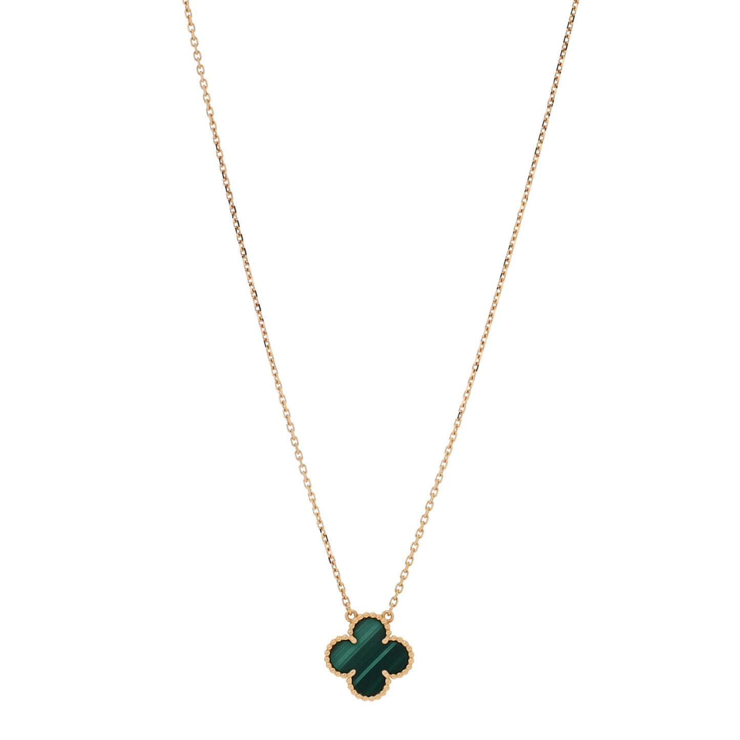 18K Yellow Gold Malachite Vintage Alhambra Pendant Necklace