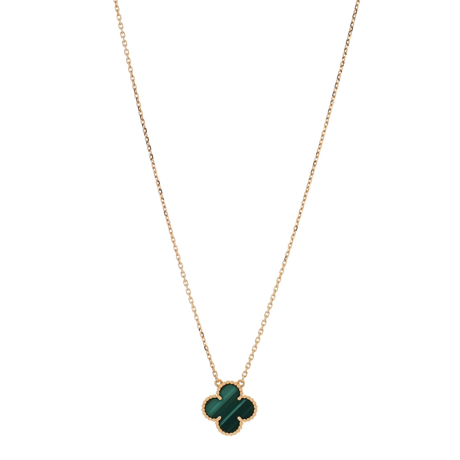 Van Cleef & Arpels 18K Yellow Gold Malachite Vintage Alhambra Pendant Necklace 1 of 5