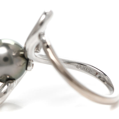 Mikimoto 18K White Gold Diamond Black South Sea Pearl 8.5mm Ring 49 5 4 of 4