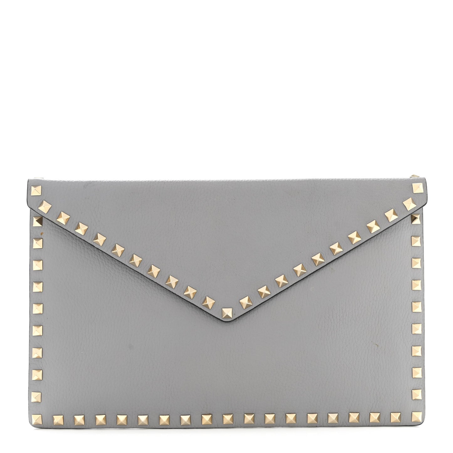 Pebbled Calfskin Large Rockstud Envelope Clutch Pastel Grey