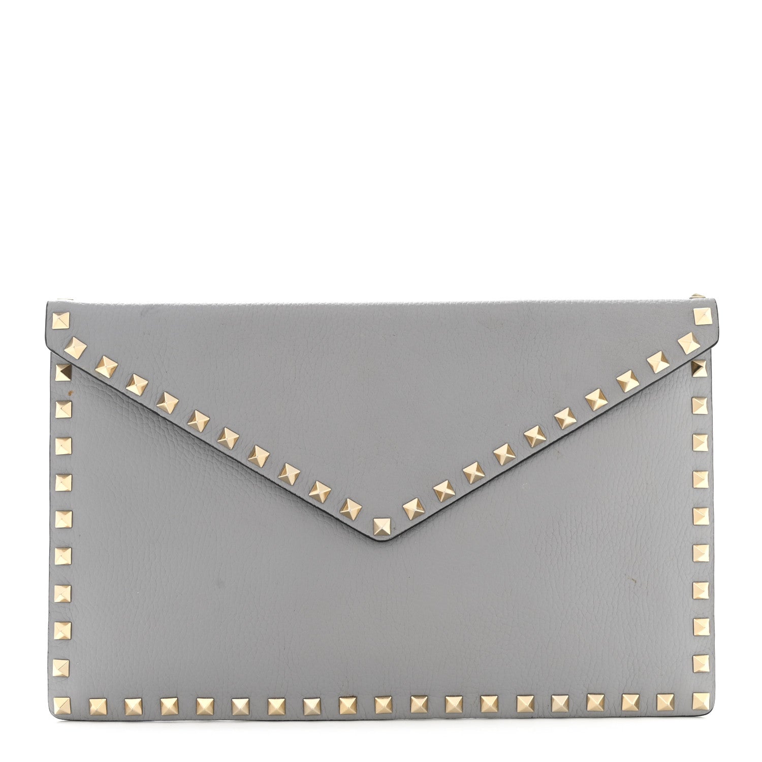 Valentino Garavani Pebbled Calfskin Large Rockstud Envelope Clutch Pastel Grey 1 of 7