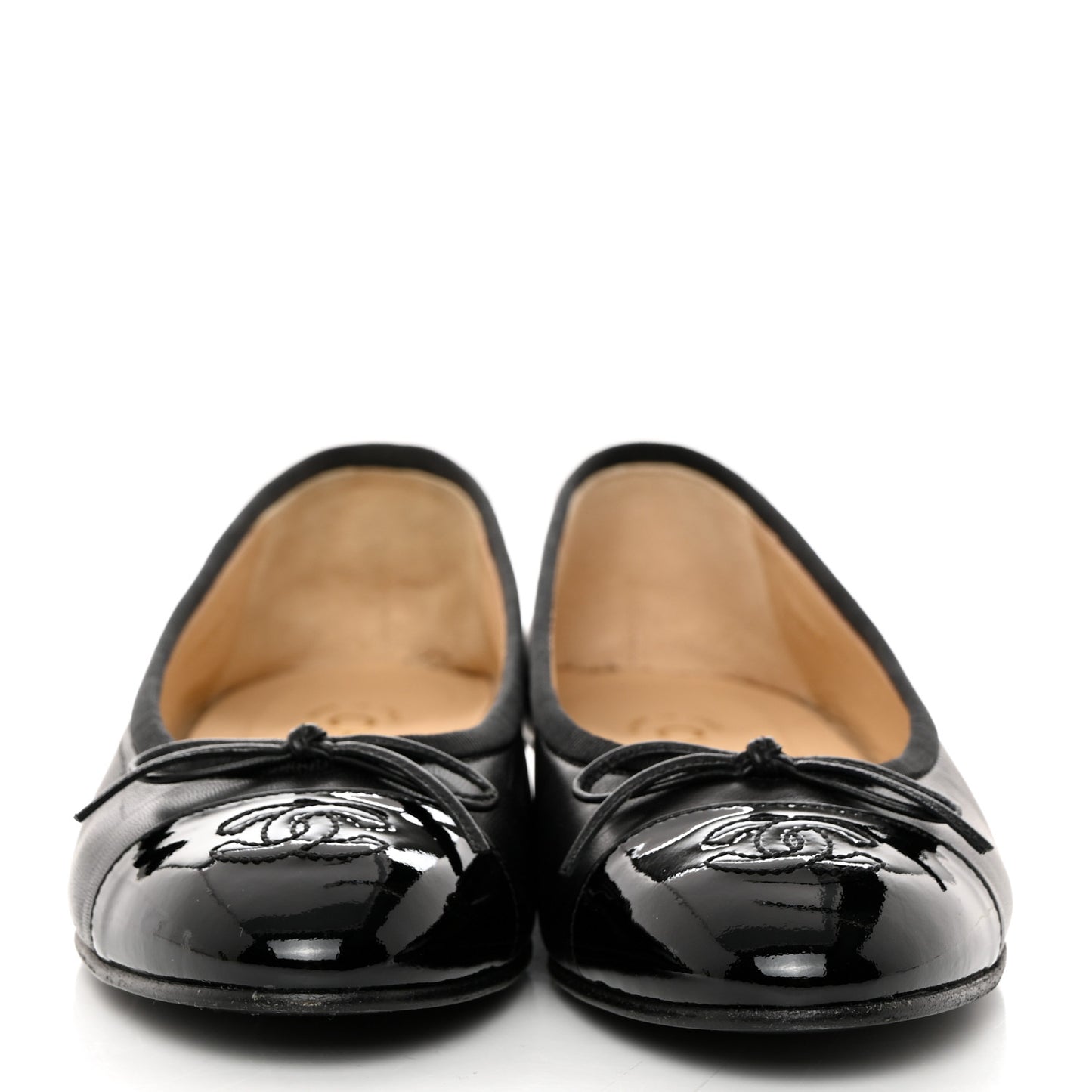 Lambskin Patent Cap Toe Ballerina Flats 37 Black