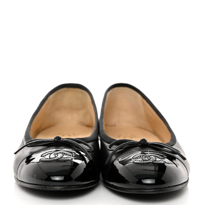 Chanel Lambskin Patent Cap Toe Ballerina Flats 37 Black 2 of 10