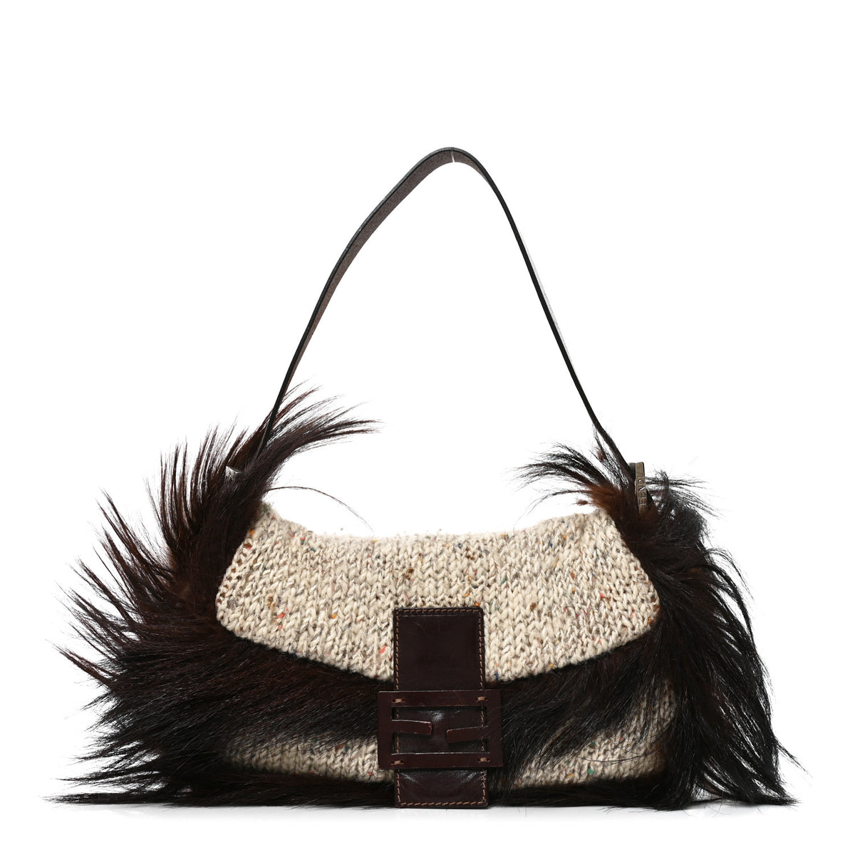 Fendi Wool Knit Fur Baguette Beige Brown Multicolor 1 of 9