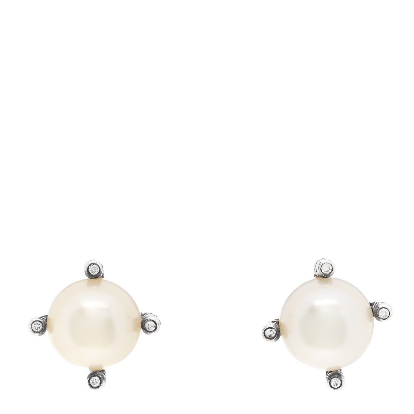 Sterling Silver Diamond Freshwater Cultured Pearl 10mm Cable Stud Earrings
