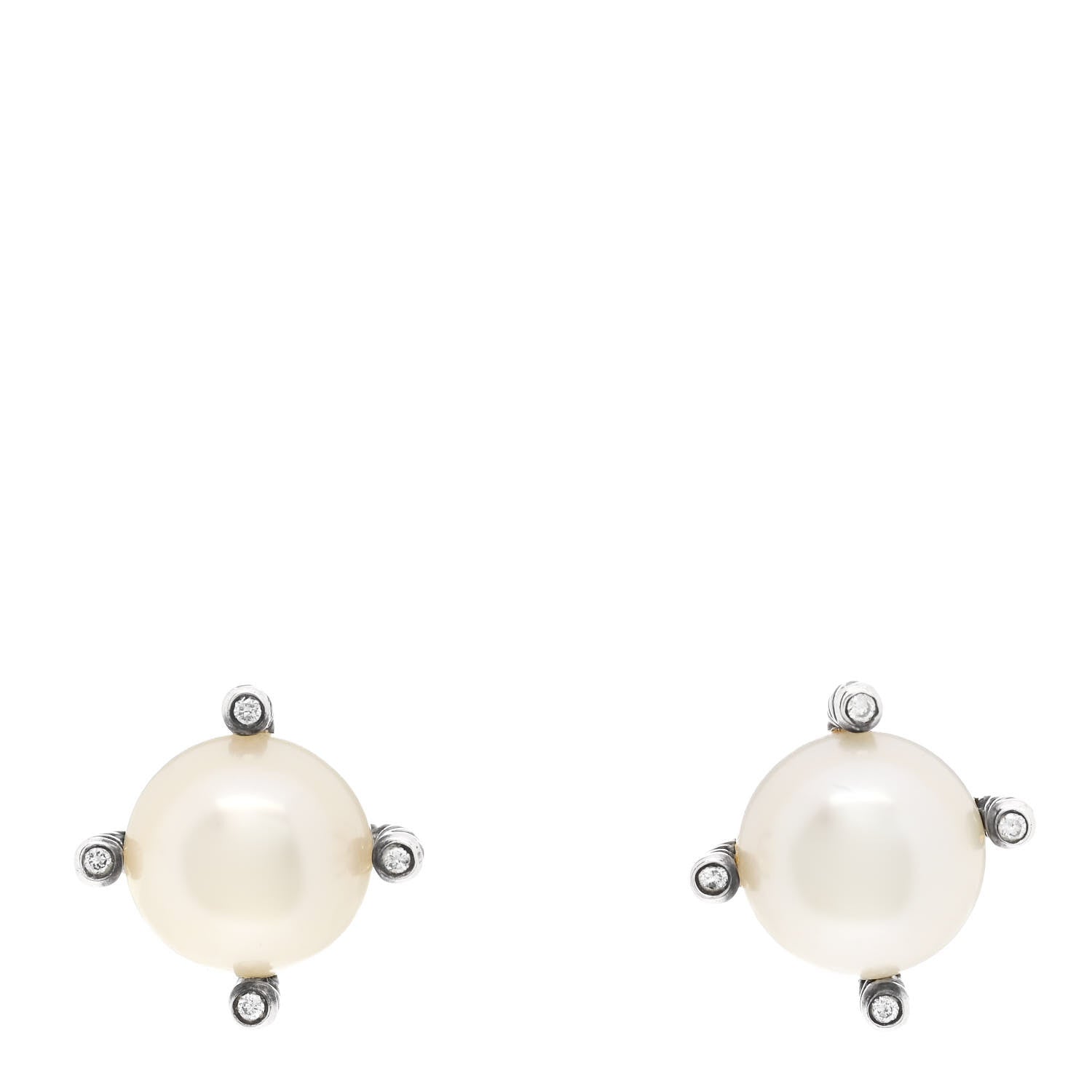 David Yurman Sterling Silver Diamond Freshwater Cultured Pearl 10mm Cable Stud Earrings 1 of 4