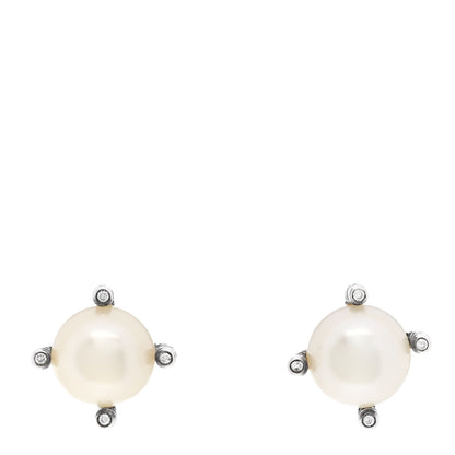 David Yurman Sterling Silver Diamond Freshwater Cultured Pearl 10mm Cable Stud Earrings 1 of 4