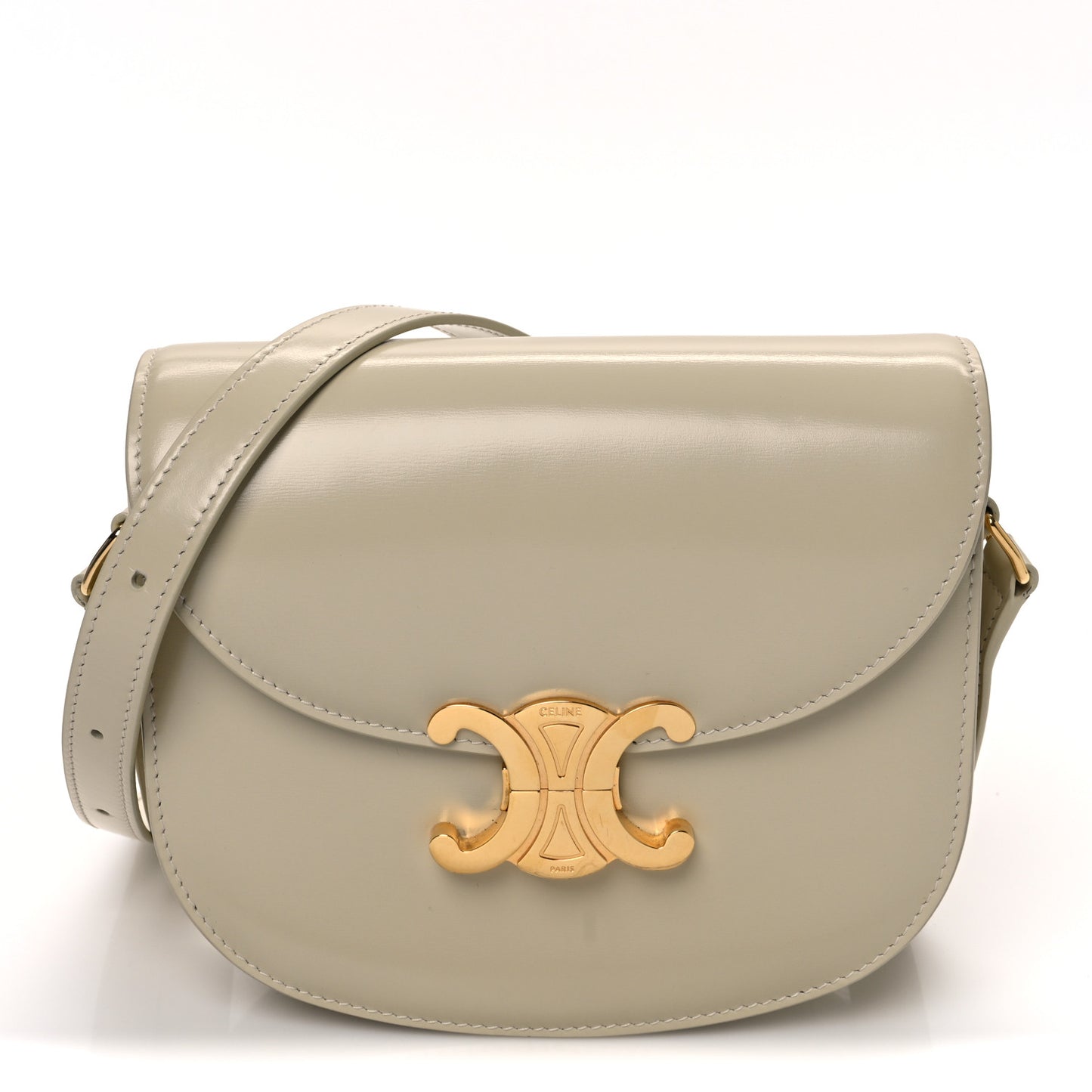 Shiny Calfskin Triomphe Besace Clea Pebble