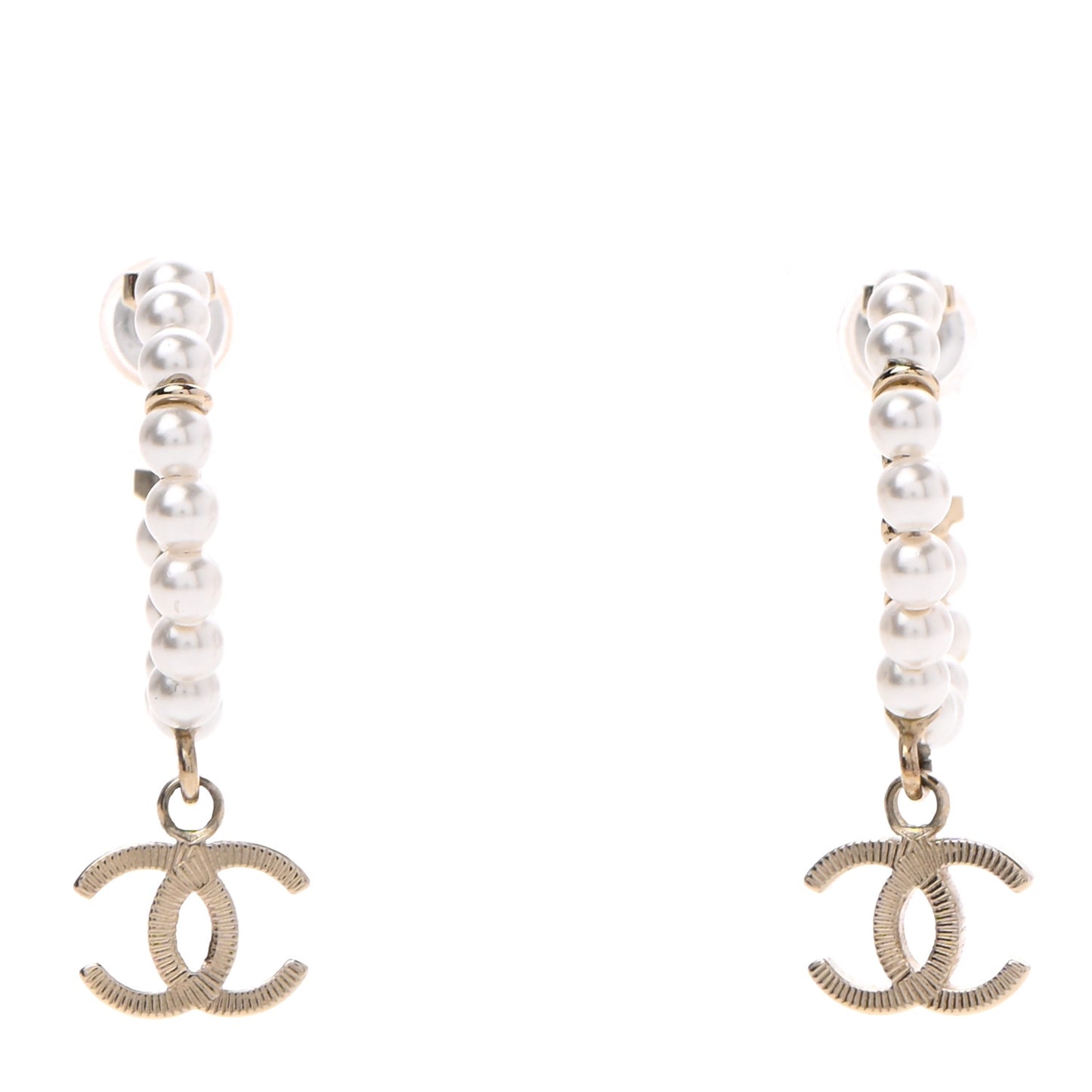 Pearl Charms CC Hoop Earrings Gold