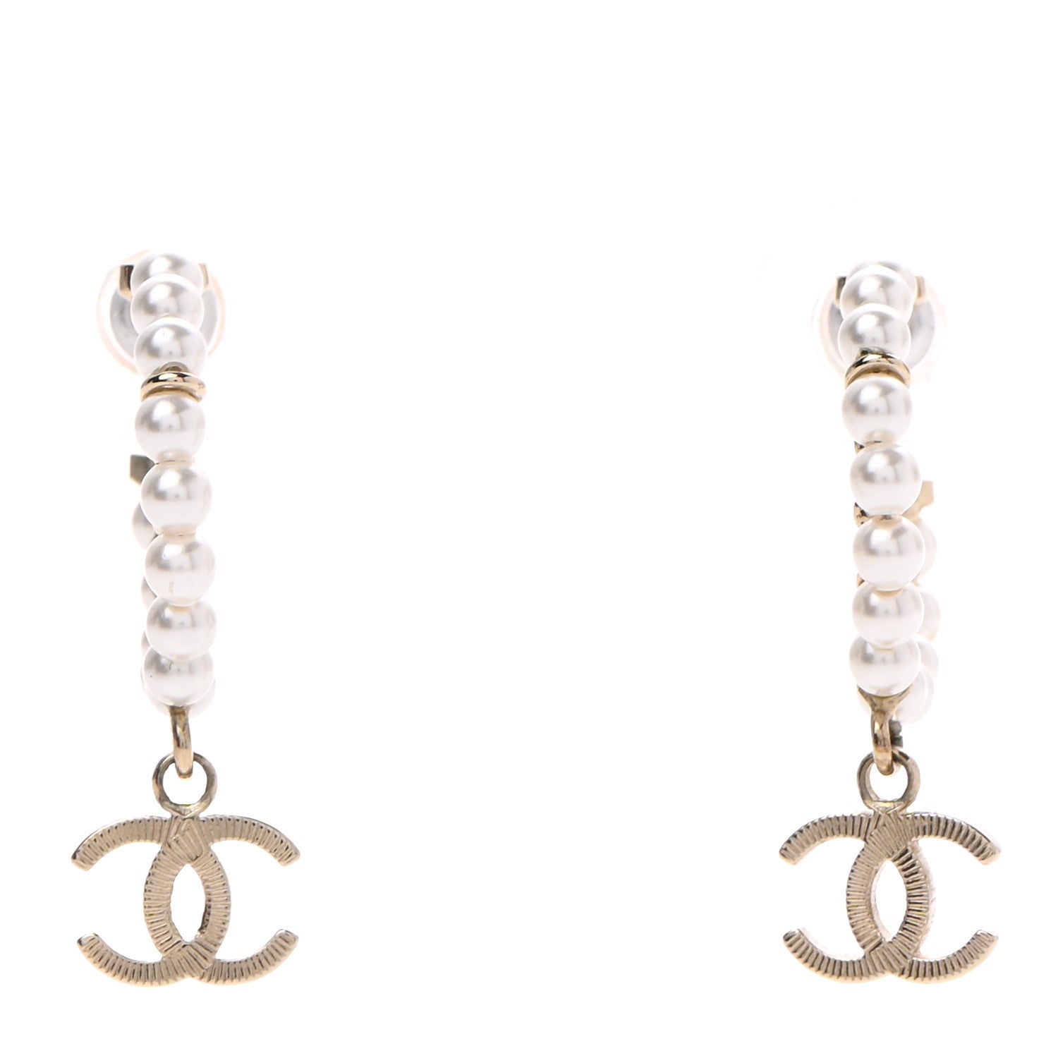 Chanel Pearl Charms CC Hoop Earrings Gold 1 of 4