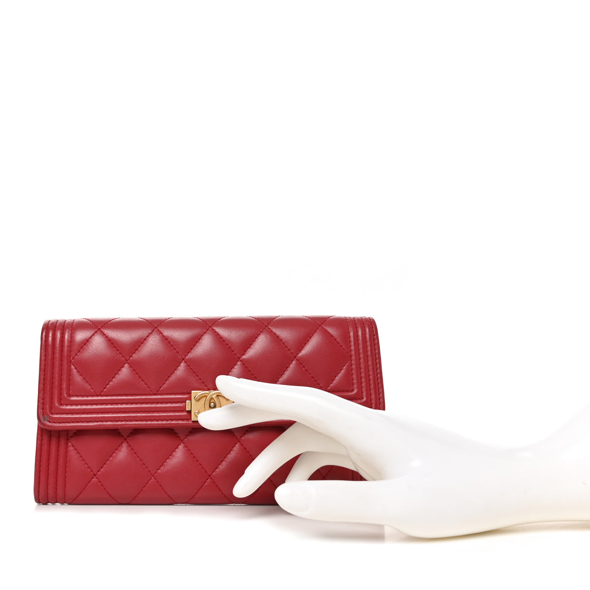 Lambskin Quilted Boy Flap Wallet Red