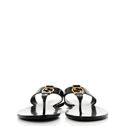 Gucci Patent Guccissima Thong Sandals 38.5 Black 2 of 9
