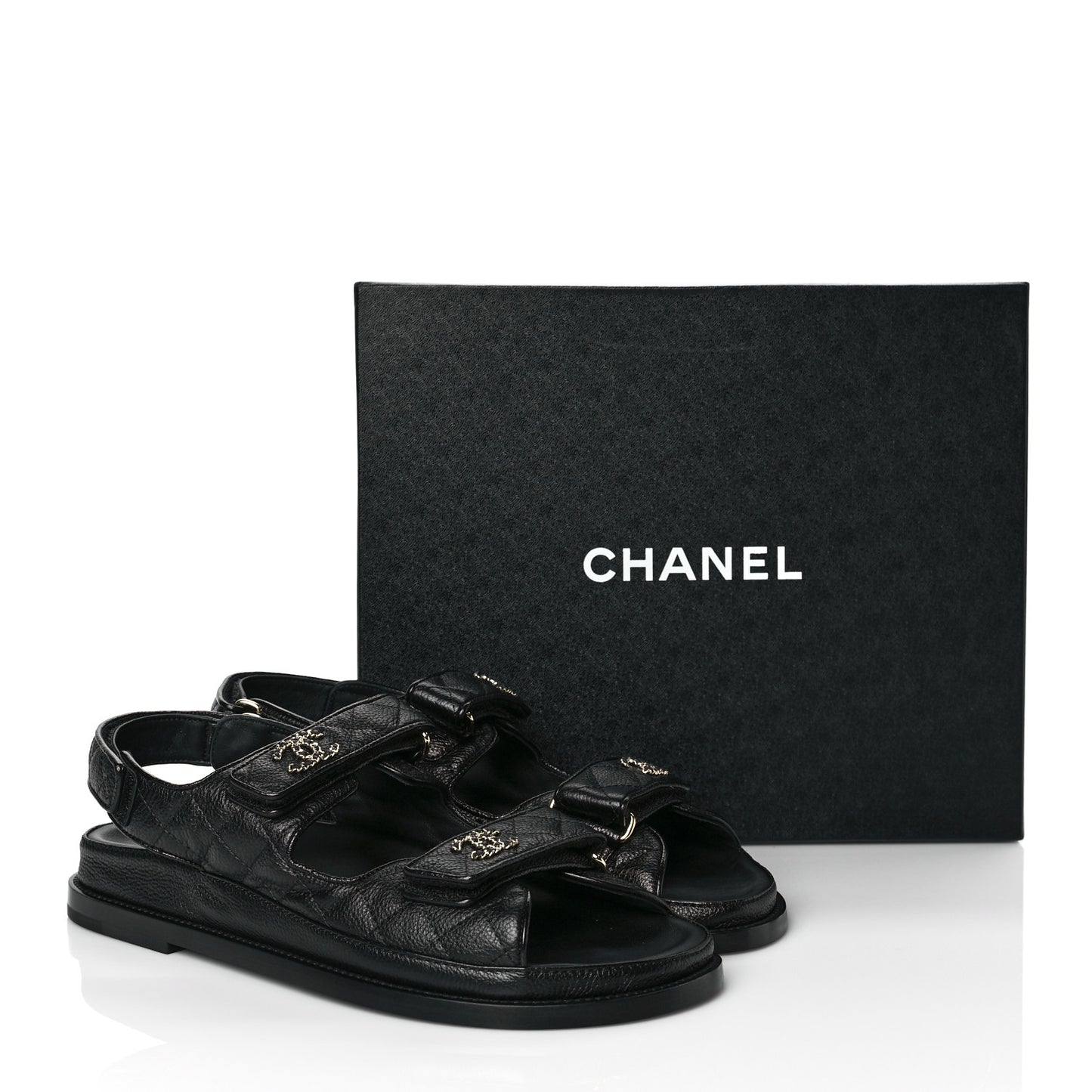 Grained Calfskin Velcro Dad Sandals 40 Black