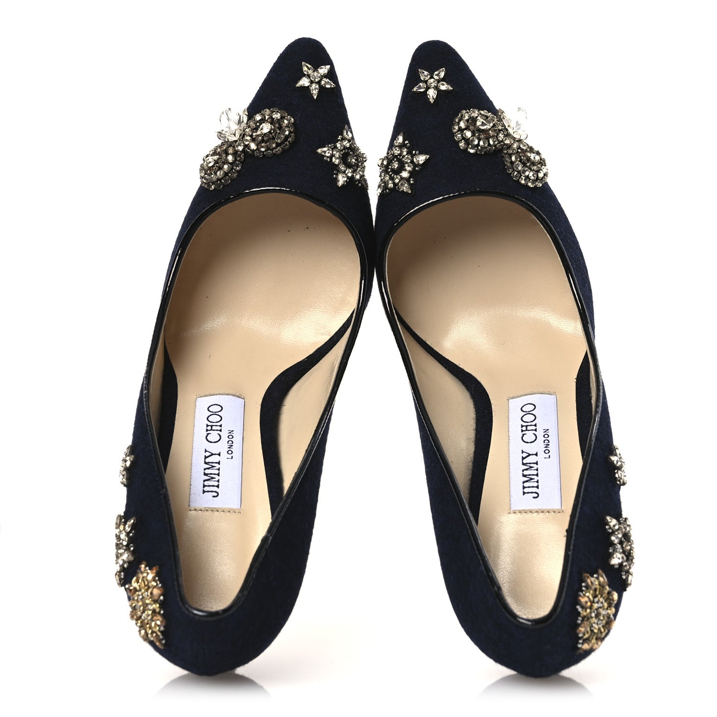 Crystal Embellished Romy 100 Flannel Pumps 37 Navy