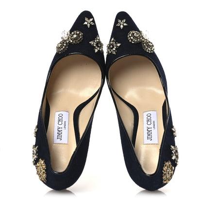 Jimmy Choo Crystal Embellished Romy 100 Flannel Pumps 37 Navy 4 of 20