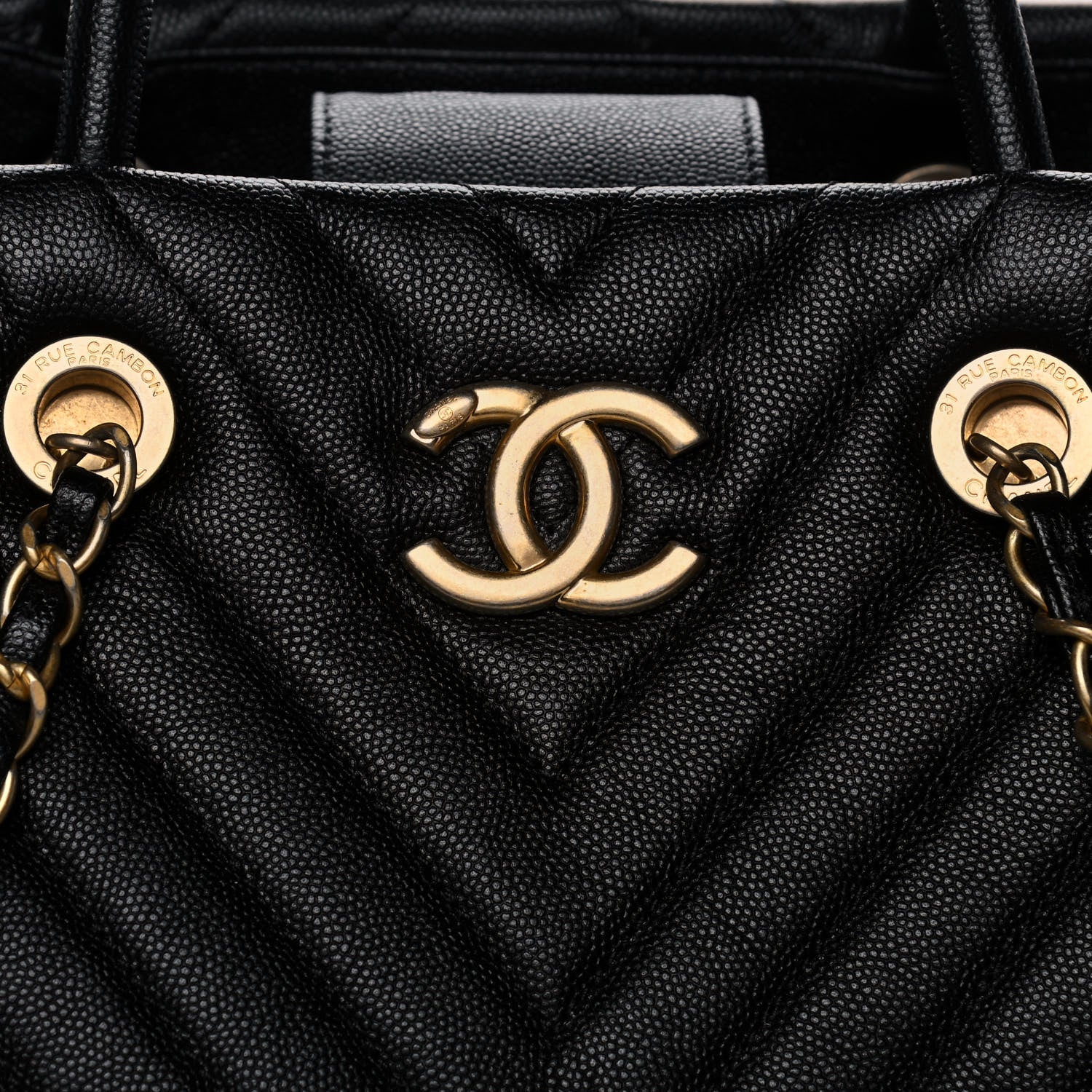 Chanel Aged Calfskin Chevron Large Coco Handle Shopping Tote Black 7 of 11