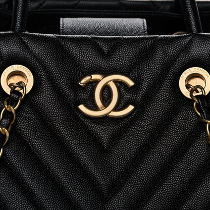 Chanel Aged Calfskin Chevron Large Coco Handle Shopping Tote Black 7 of 11