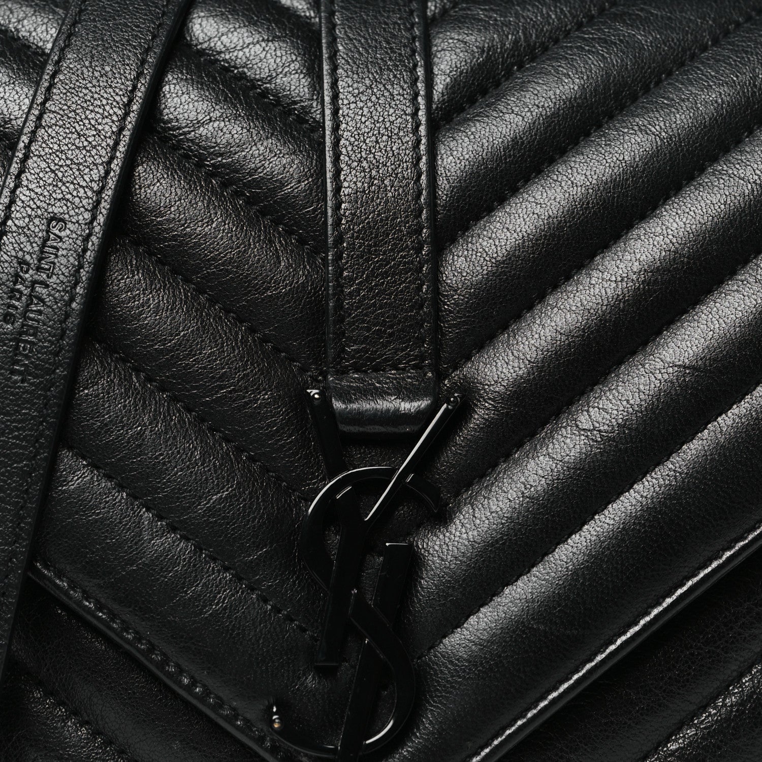 Saint Laurent Sheepskin Matelasse Chevron Monogram Monochrome Medium College Bag Black 8 of 11