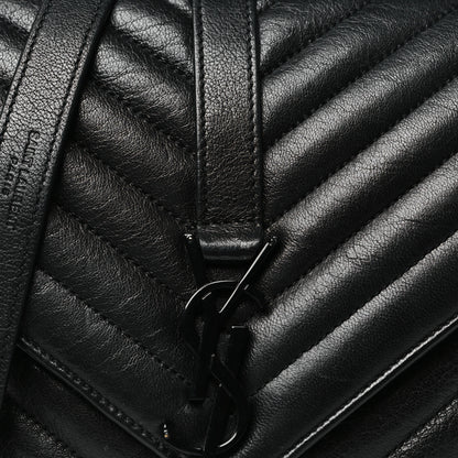 Saint Laurent Sheepskin Matelasse Chevron Monogram Monochrome Medium College Bag Black 8 of 11