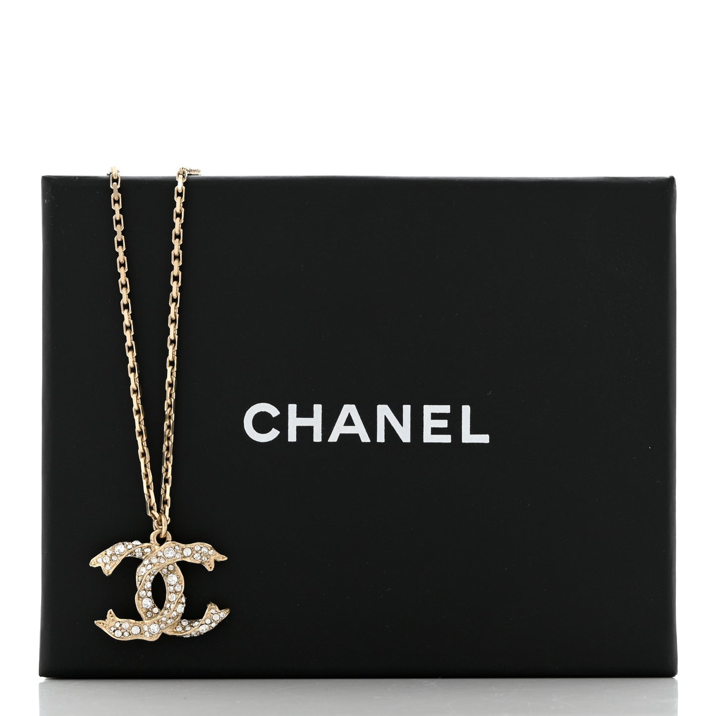 Crystal Textured CC Pendant Necklace Gold