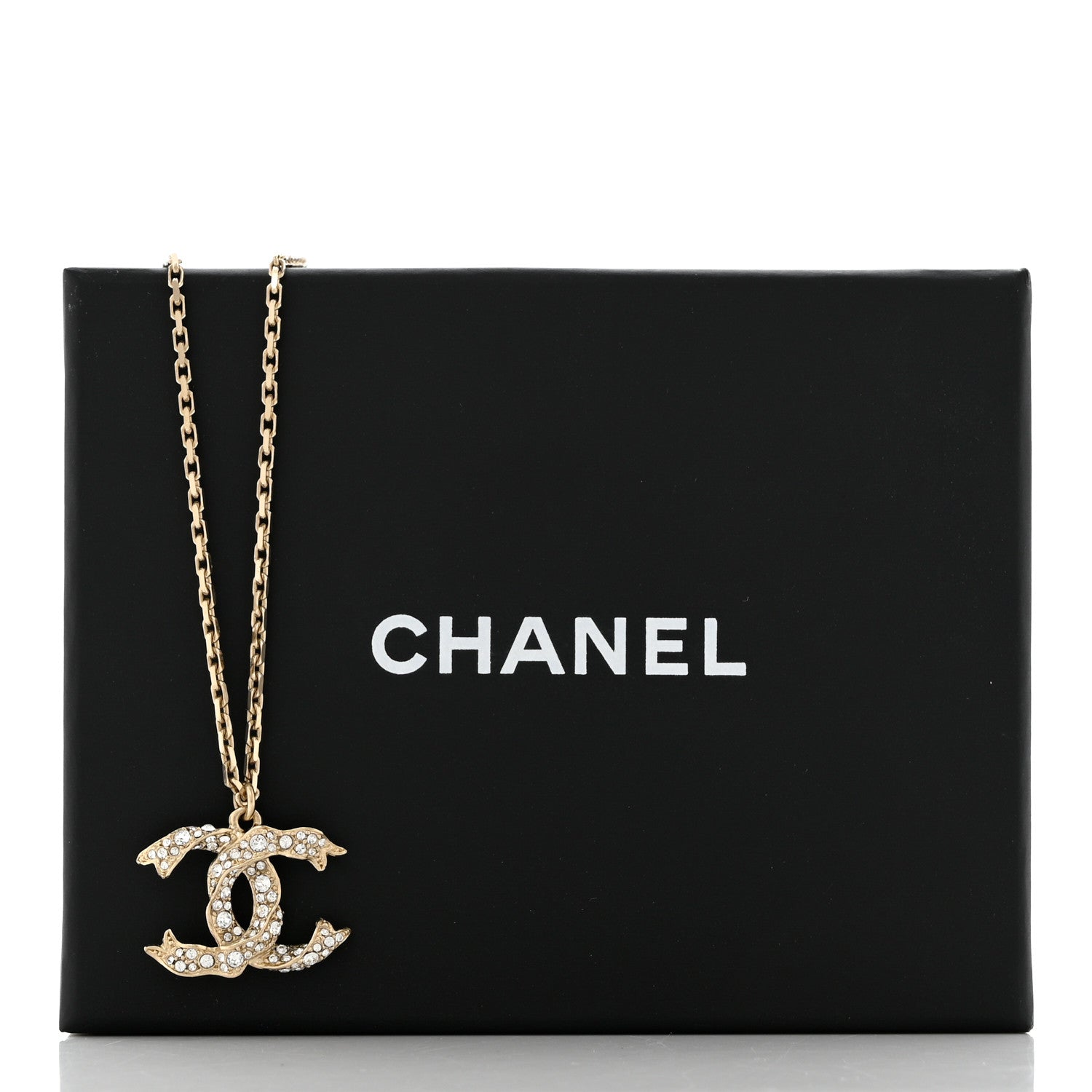 Chanel Crystal Textured CC Pendant Necklace Gold 7 of 7