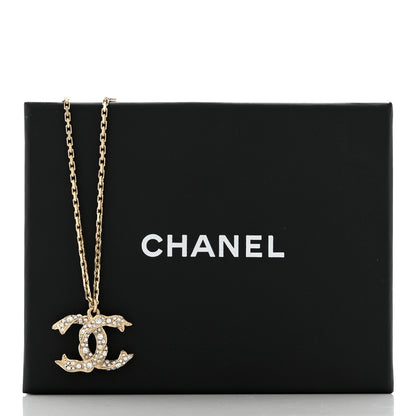 Chanel Crystal Textured CC Pendant Necklace Gold 7 of 7