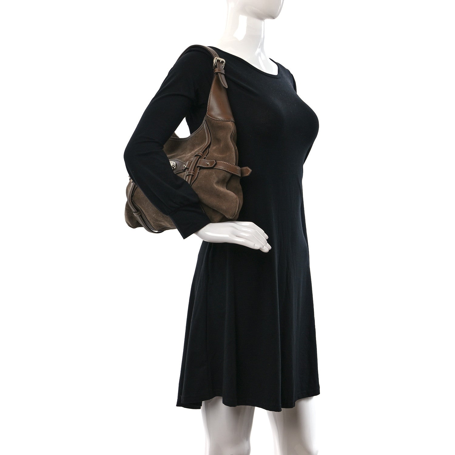 Gucci Suede Calfskin Large Horsebit 85th Anniversary Hobo Brown 3 of 9