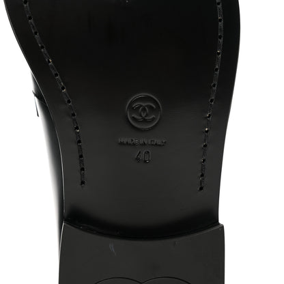 Chanel Shiny Calfskin CC Loafers 40 Black White 6 of 8