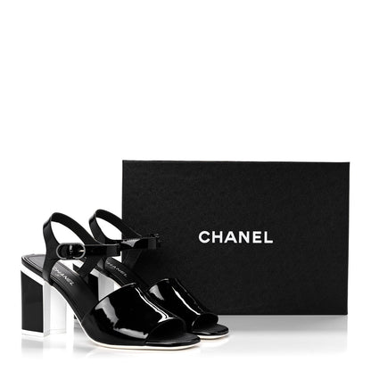 Chanel Patent Calfskin Sandal 38 Black White 11 of 11