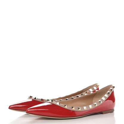 Valentino Garavani Patent Nappa Rockstud Ballerina Flats 39.5 Rosso Valentino Poudre 2 of 9