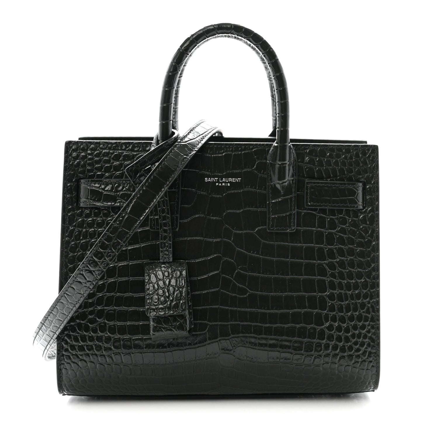 Calfskin Crocodile Embossed Nano Sac De Jour Dark Green