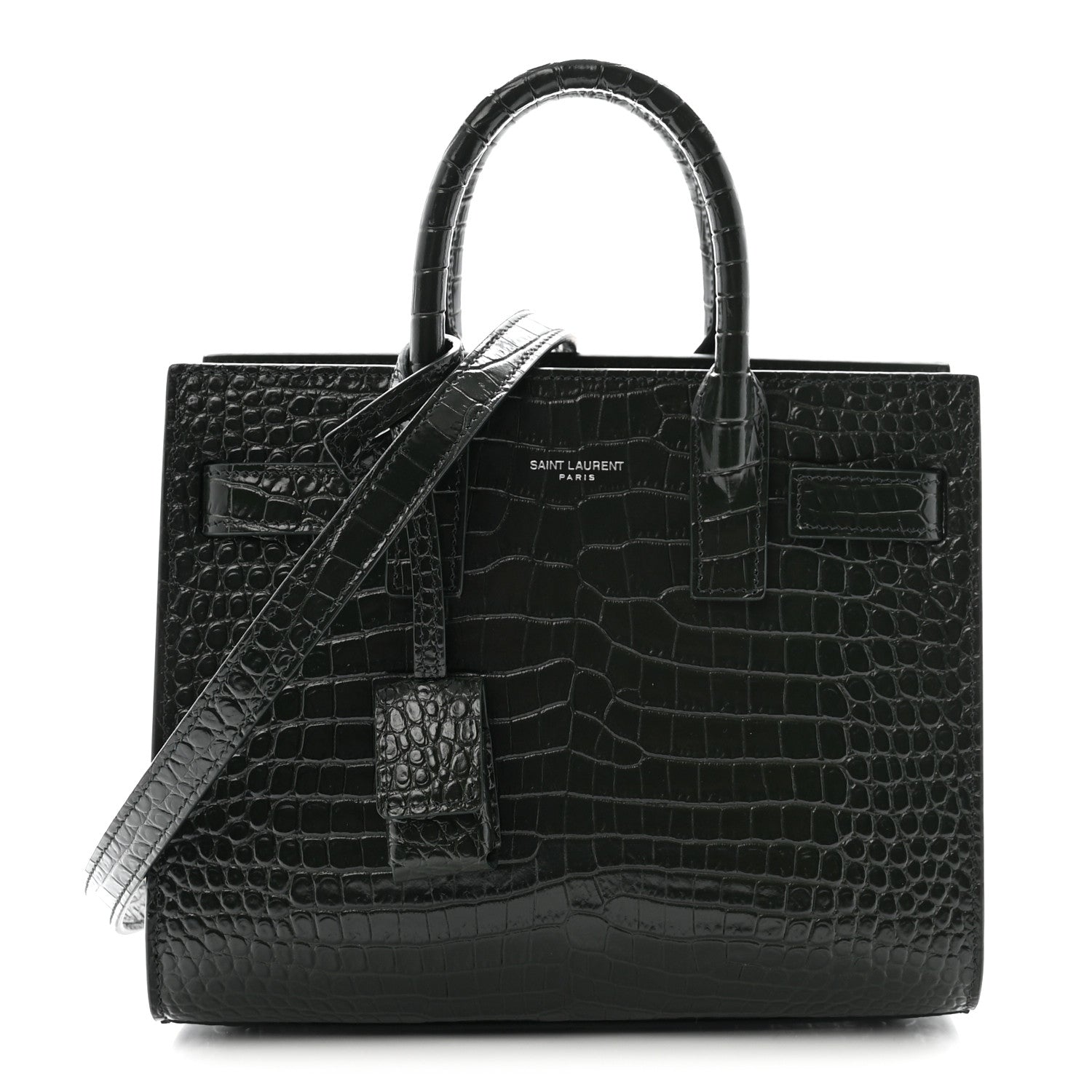 Saint Laurent Calfskin Crocodile Embossed Nano Sac De Jour Dark Green 1 of 10