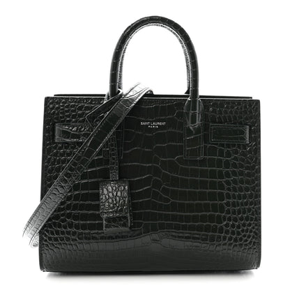 Saint Laurent Calfskin Crocodile Embossed Nano Sac De Jour Dark Green 1 of 10