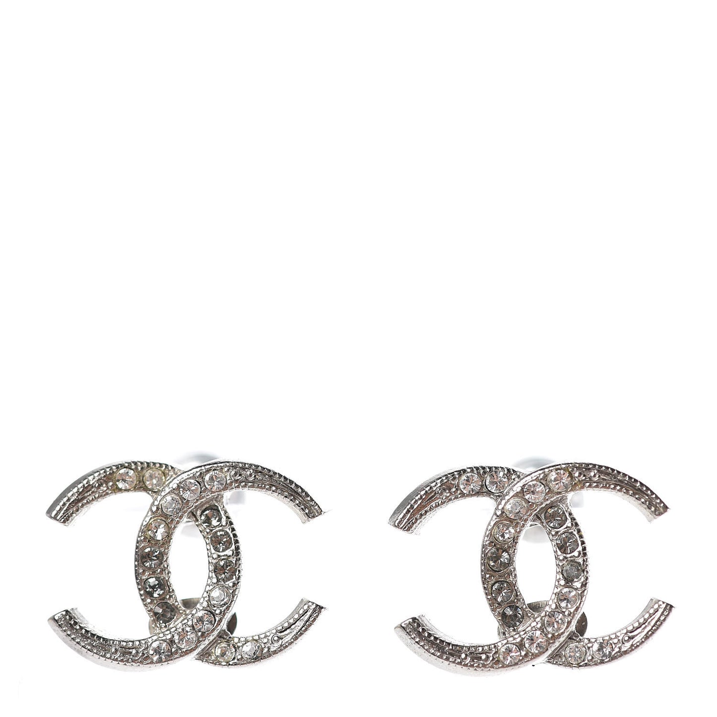 Crystal Textured CC Earrings Silver Grey