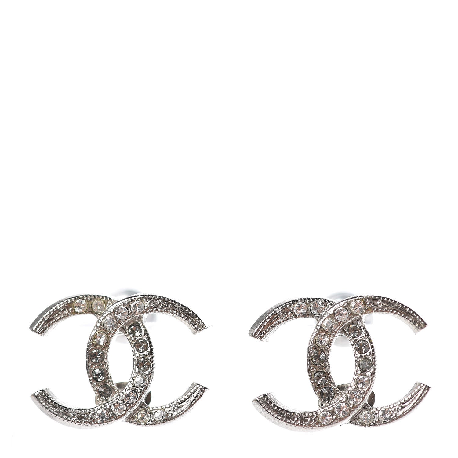 Chanel Crystal Textured CC Earrings Silver Grey 1 of 5