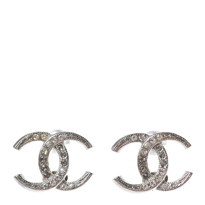 Chanel Crystal Textured CC Earrings Silver Grey 1 of 5